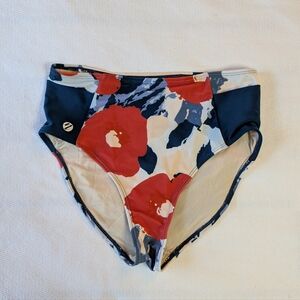 Nani, Laie Ruched High Rise Swim Bikini Bottom with a floral print.